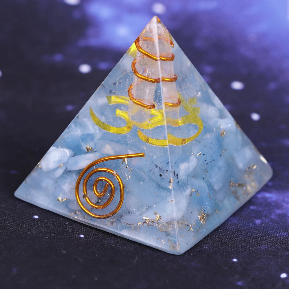 Пирамида из натурального аквамарина и оргонита энергетические украшения для
