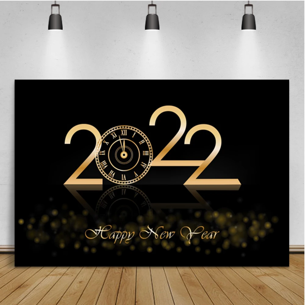 

Laeacco 2022 Happy New Year Background Photo Clock Family Decor Portrait Backdrop Photographic Photo Background For Photo Studio