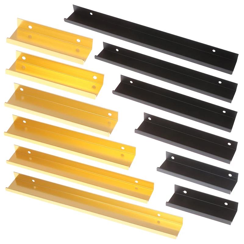 100 300 мм черные/Золотые скрытые ручки шкафа из цинкового сплава кухонные для