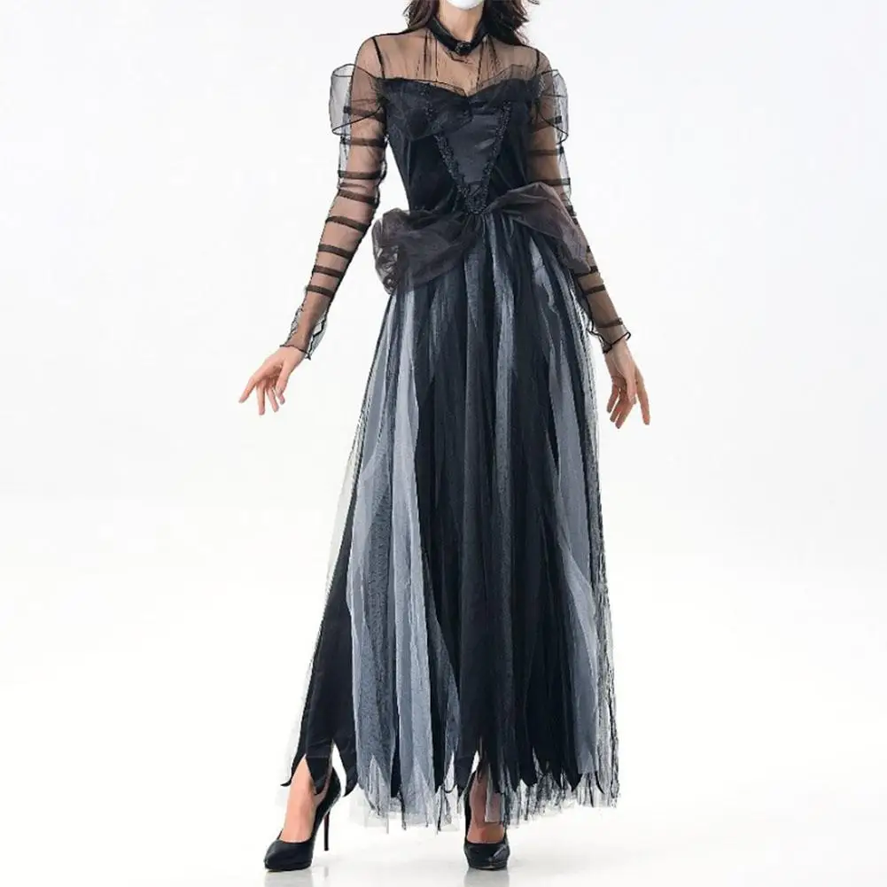 Черное сексуальное кружевное платье Женский вампир ведьма костюм на Хэллоуин