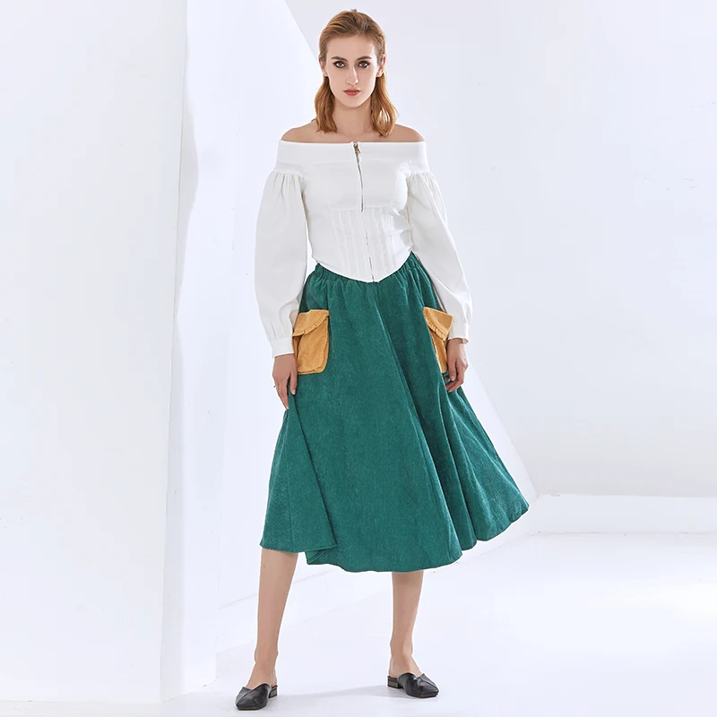 

TWOTWINSTYLE Tunic Slim Shirt For Women Slash Neck Long Sleeve Patchwork Zipper Solid Blouse Female Fashion New Clothing 2020