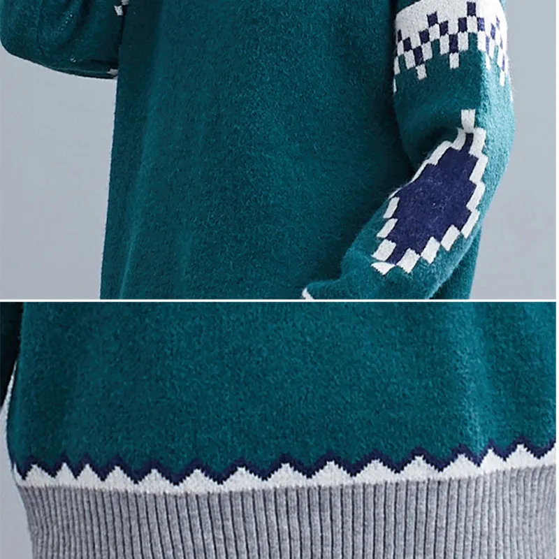 

#1278 Women Sweaters And Pullovers Half High Collar Casual Knitted Sweater Ladies Loose O Neck Vintage Sweaters Spring Autumn
