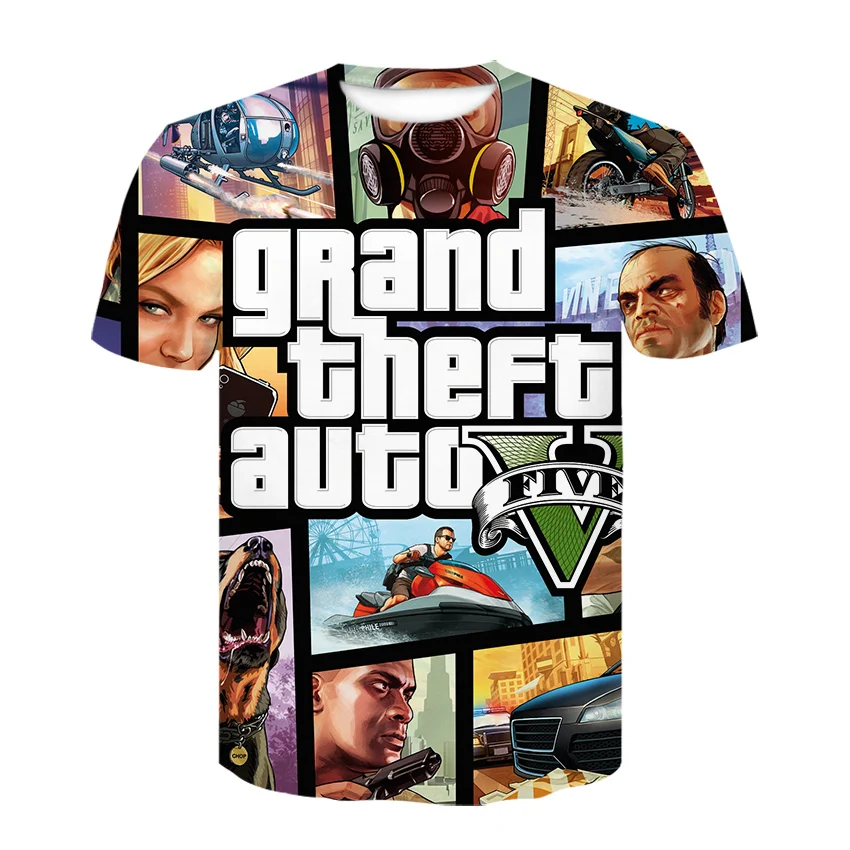 GTA5 Для мужчин футболки с рисунками из мультфильмов 3D печатных Harajuku футболка