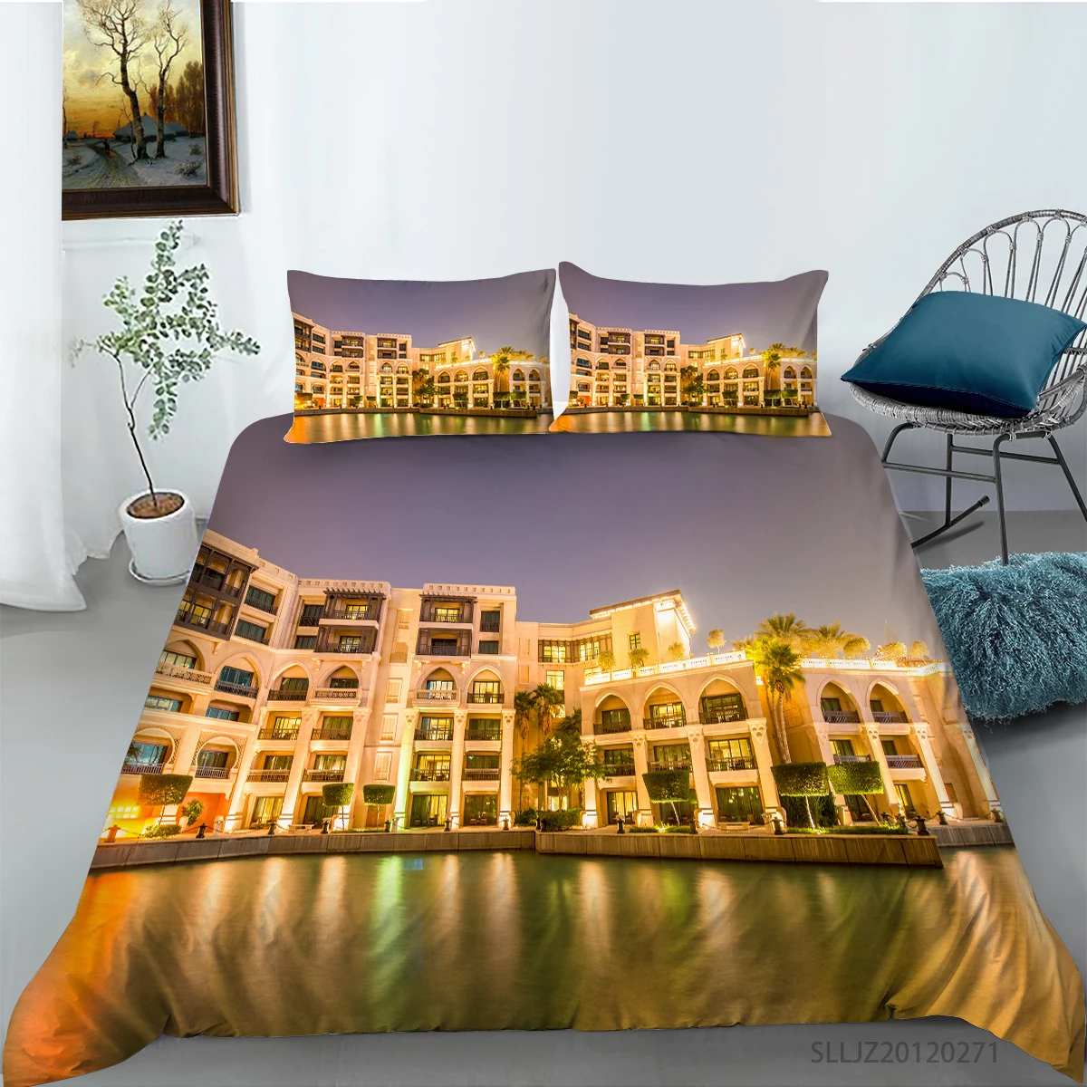 Комплект постельного белья с 3d-изображением зданий высококачественный