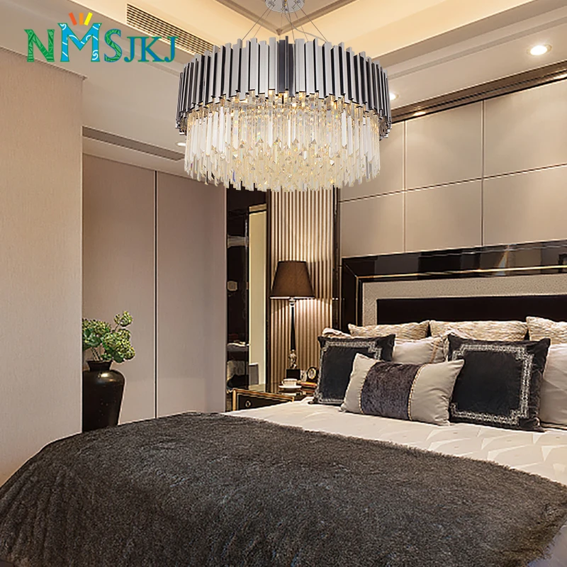 Modern LED Polished Steel Crystal Luxury Round Gold and Silver Chandelier for Living Room Bedroom | Лампы и освещение