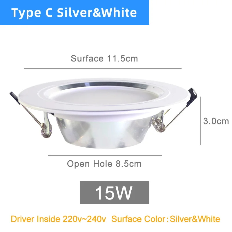 C Silver White 15W Kaguyahime светодиодный панельные утопленные светильники 3 Вт 5 Вт 10 Вт 15 Вт AC 220 В 240 В Высокая Яркая Круглая Панель-лампа освещение для кухня ванная - Испускаемый цвет: C Silver White 15W