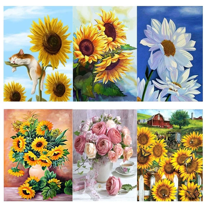 

5D Diamond Painting Cross Stitch Full Drill Diamond Embroidery Kit Floral Printed DIY Art Pastoral Home Decoration Wall Art