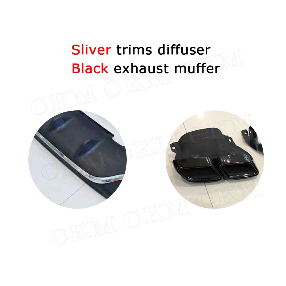 silver silver PP E класс диффузор, губа на задний бампер с выхлопными наконечниками 4 выхода для Benz W213 E200 E300 E43 Спорт изменение на E63 AMG вид 17-18 - Цвет: silver silver