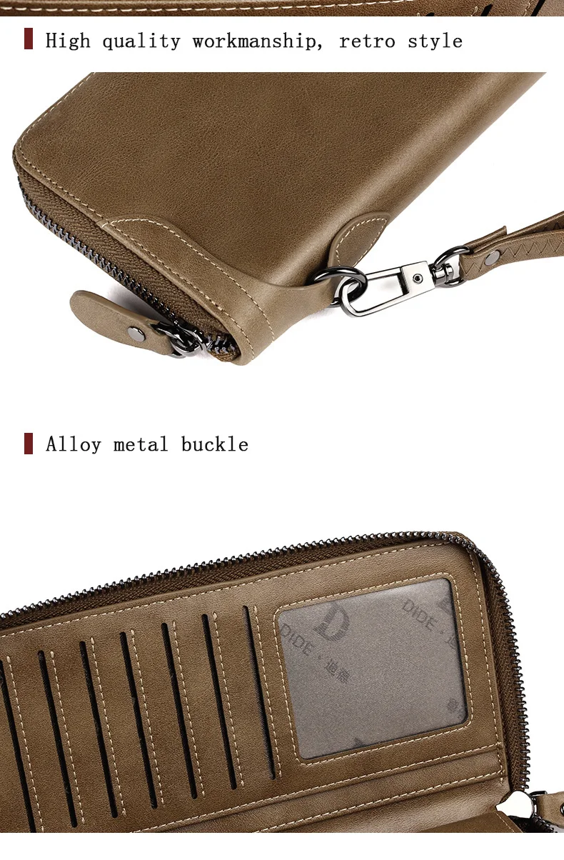 DIDE New Famous Brand Men Long Wallets Genuine Leather Coin Purse Male Purse Card Holder Clutch Wallet Business Vintage Bag