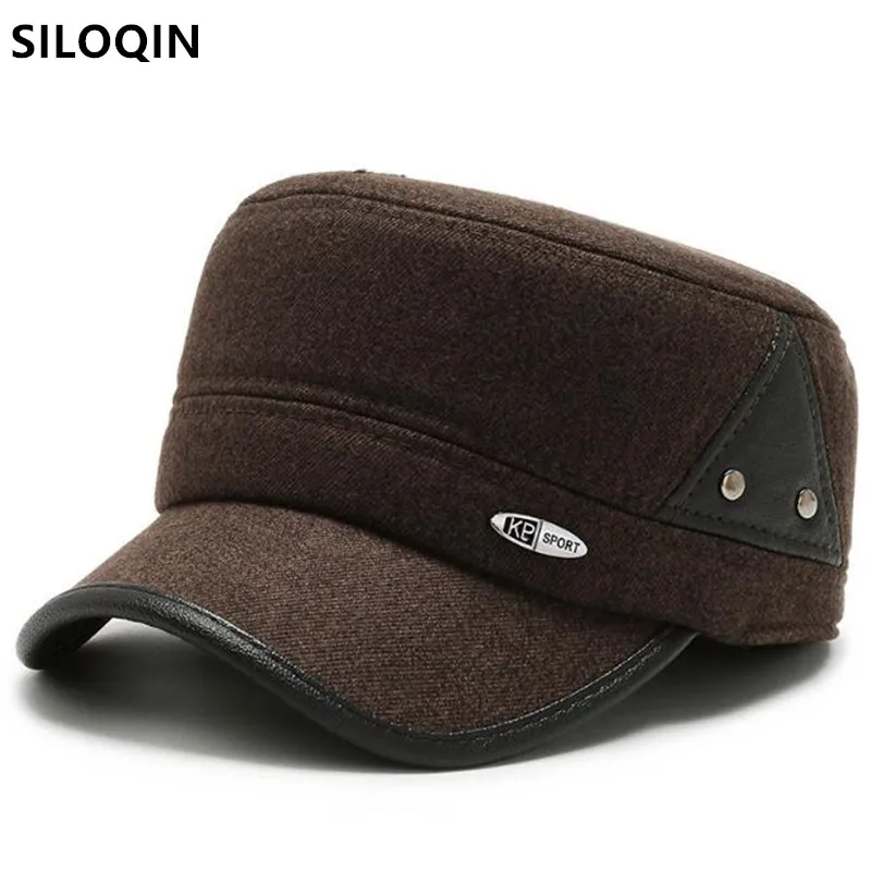 

SILOQIN Winter Adult Men's Warm Army Military Hats Cold Proof Earmuffs Cap Adjustable Size Men Flat Cap Brands Snapback Cap New