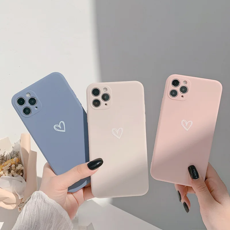 

Silicone soft heart phone case for iphone 12 mini 11 Pro Max XR X XS MAX 7 8 Plus case candy color pink fundas cover Shockproof