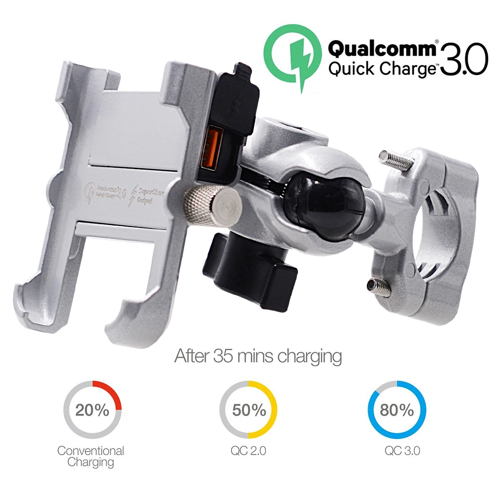 YPAY алюминиевый держатель для телефона QC3.0 quick charge Moto Руль заднего вида кронштейн Подставка для 4-6,8 дюймов крепление для мобильного телефона