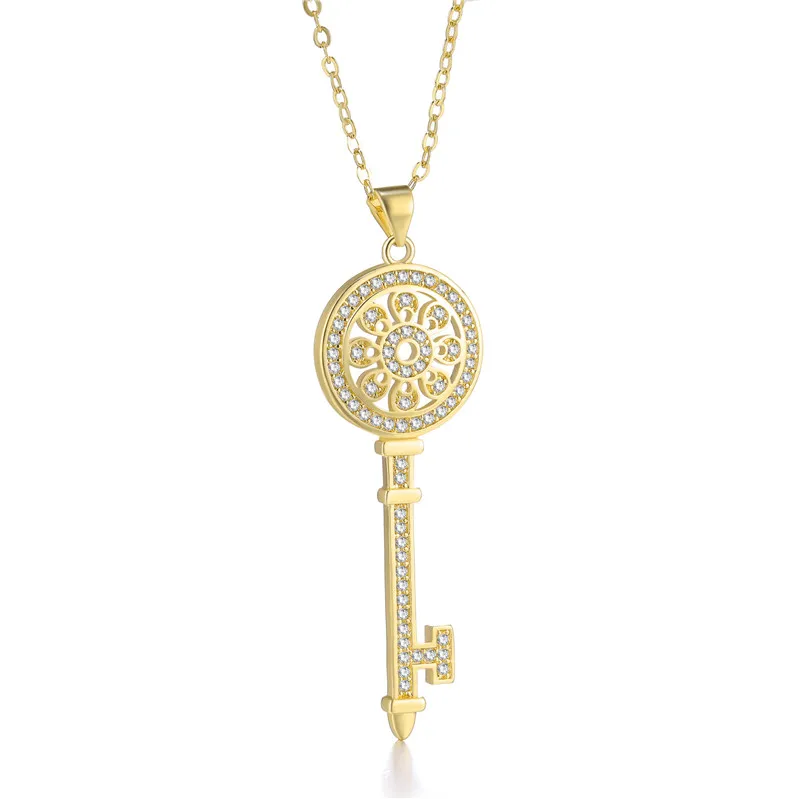 Gold Juya Micro Pave Циркон модное индийское ожерелье с подвеской в виде ключа для женщин девочек подарок для свадьбы дня рождения ожерелье поставки - Окраска металла: Gold