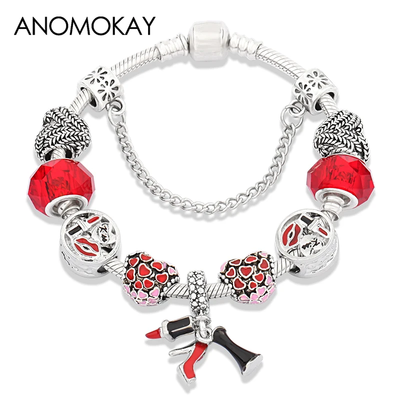 Женская эмалевая помада элегантный браслет на высоком каблуке с бусинами и