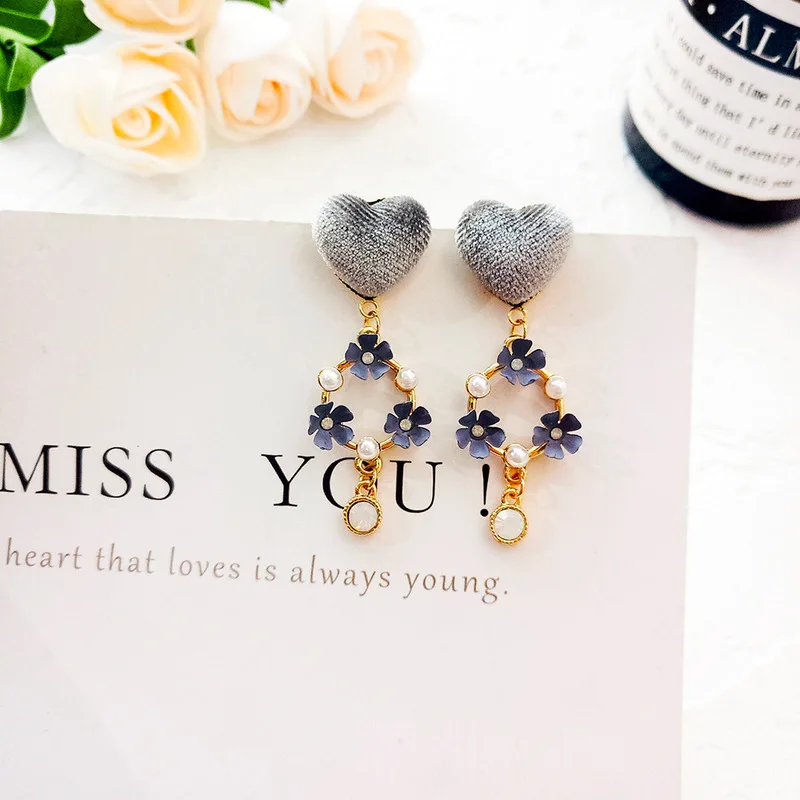 Корейские милые маленькие серьги для девочек стразы гирлянда цветы куртки