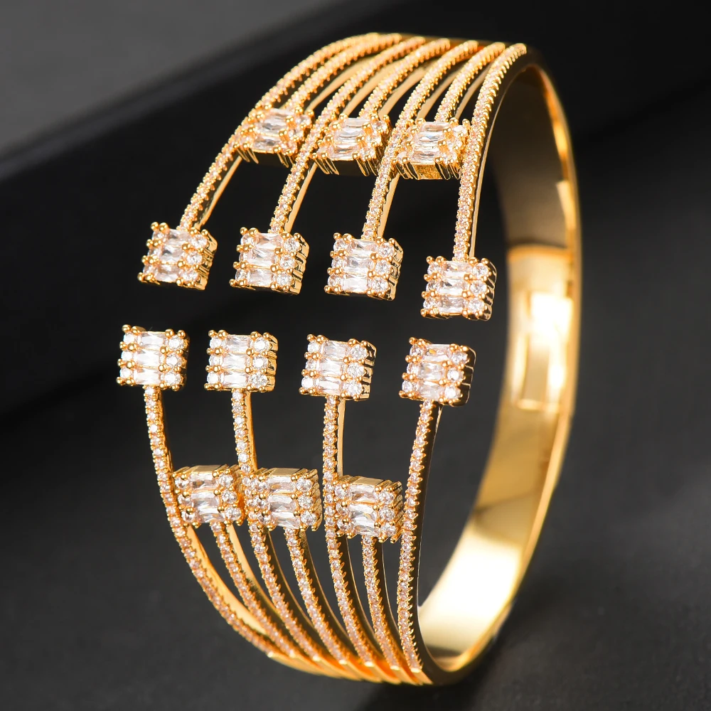 

KellyBola Trendy Luxury Stackable Big Bangle Cuff For Women Wedding Full Cubic Zircon Crystal CZ Dubai Bracelet Party Jewelry