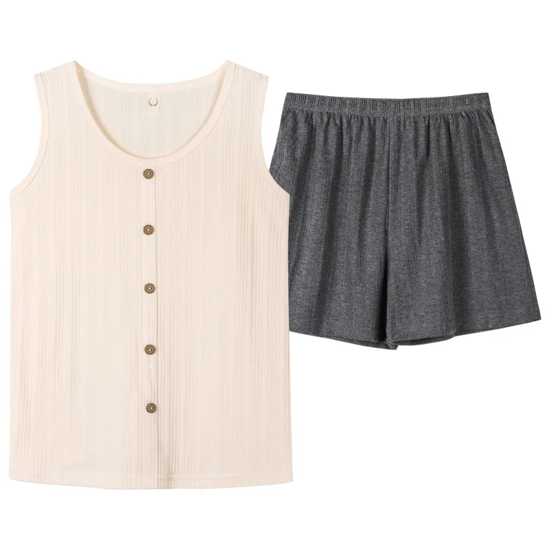 Summer Knitted Cotton Pajamas Set For Women Pyjamas Loungewear Pijama Mujer 2PCS Shirt&Shorts Pajamas Set Plus Size 3XL Homewear