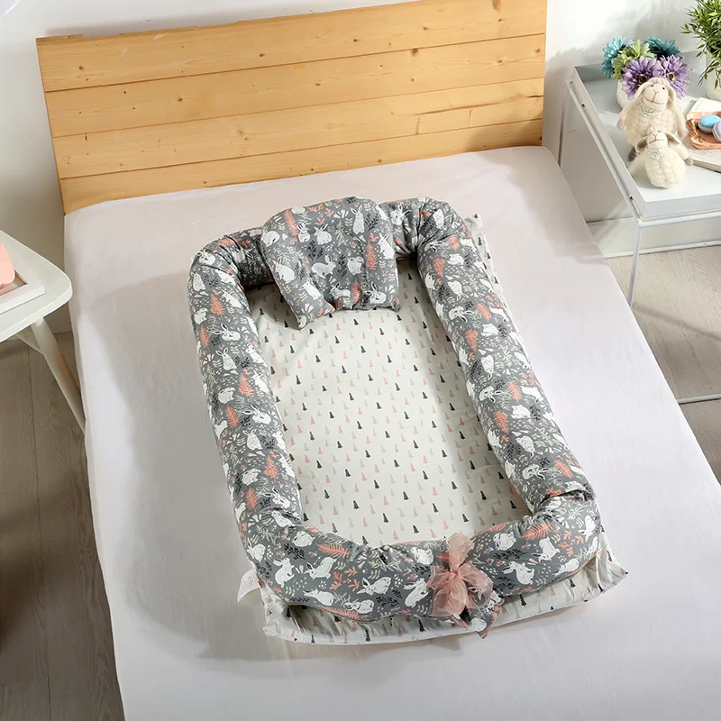 Rabbit Gray 2PCS Коспальная кроватка портативная детская бионическая кровать, пригодная для стирки путешествия кровать съемный хлопок Колыбель костюм для детей - Цвет: Rabbit Gray 2PCS