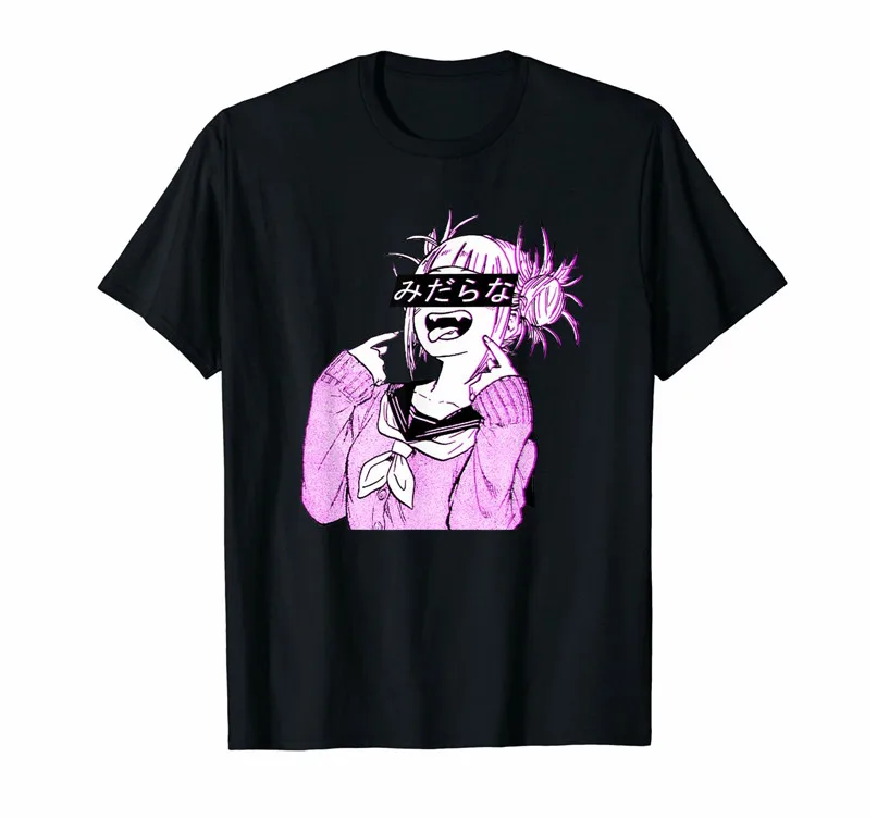 Waifu аниме Neko Vaporwave Glitch Manga Girl Футболка с принтом на заказ|Мужские футболки| |