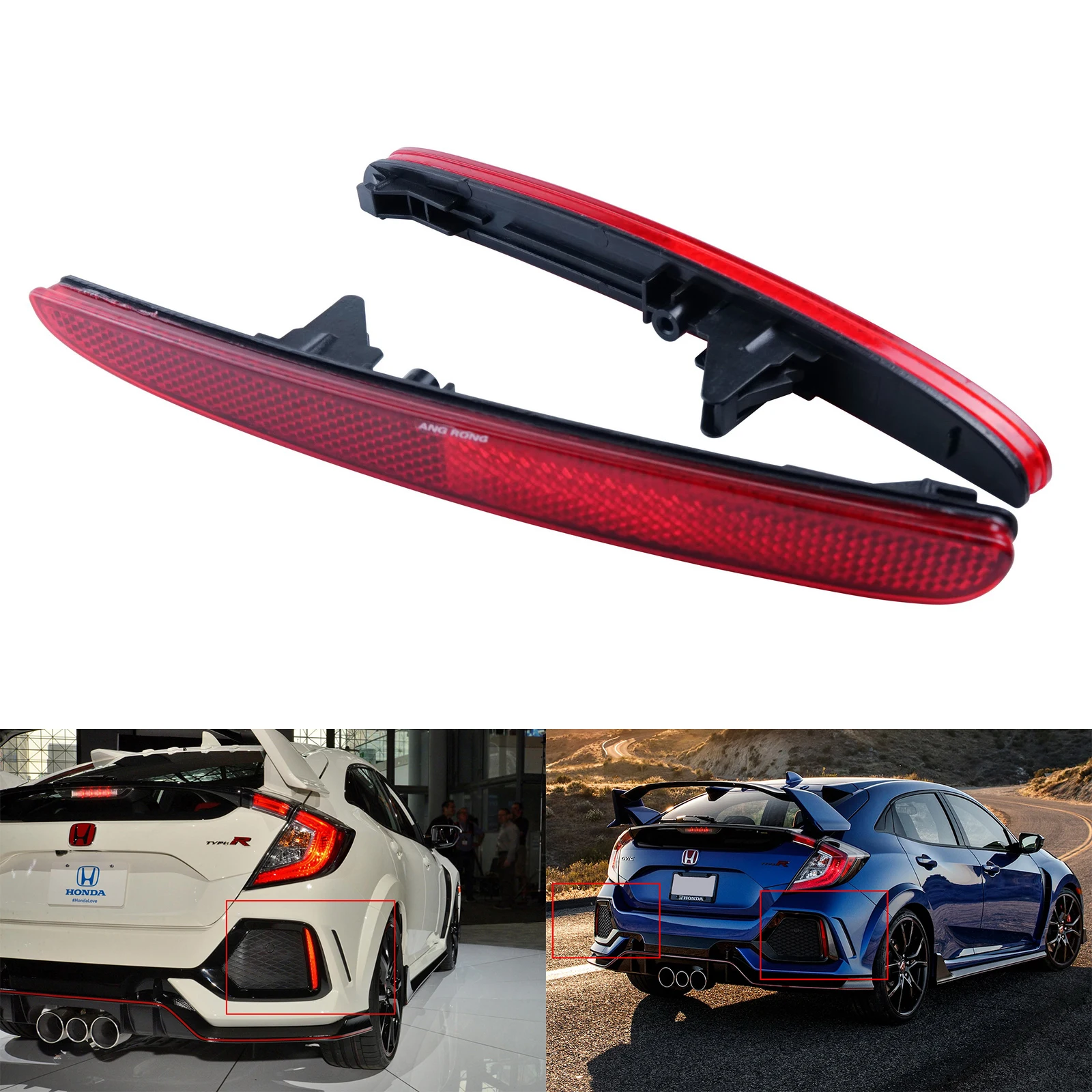 ANGRONG 2x красная крышка объектива задний бампер отражатель для Honda Civic X FK FC хэтчбек