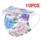 10 шт., 3-слойная дизайнерская маска для лица с принтом Foral для взрослых, одноразовая маска, маскарадные маски, дизайнерские маскарадные маски на Хэллоуин, косплей 2022