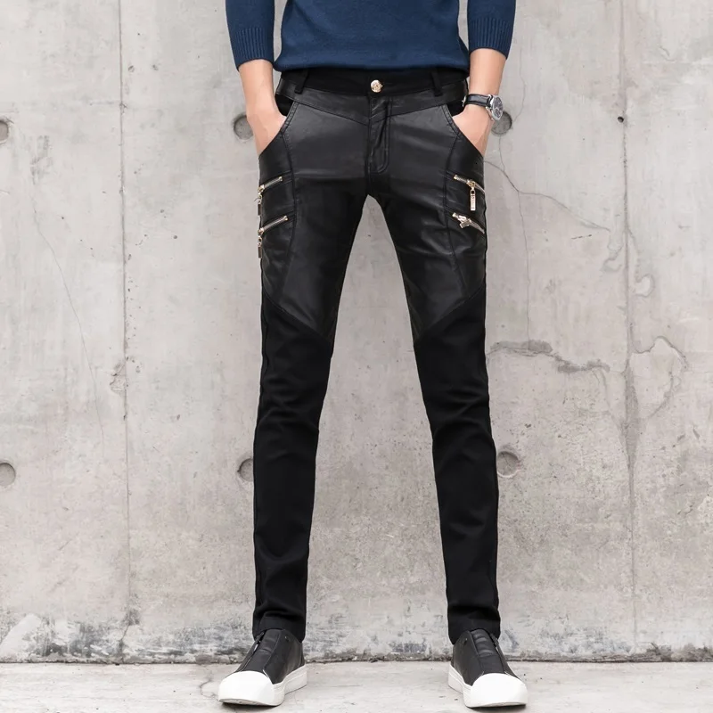 Брендовые осенние мужские кожаные брюки в стиле хип-хоп Легкие уличные