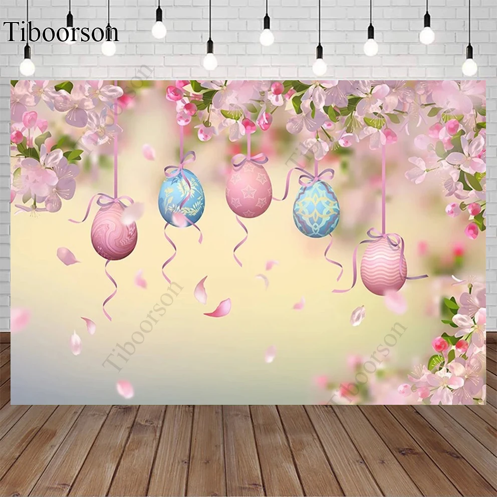 

Фон для фотосъемки с изображением весенней Пасхи розовых цветов и яиц