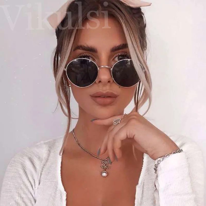 Korean Vintage Round Sunglasses for Women Men Metal Frame Yellow Shades Unisex Circle Sun Glasses Ladies 90s 80s Big Eyeglasses |