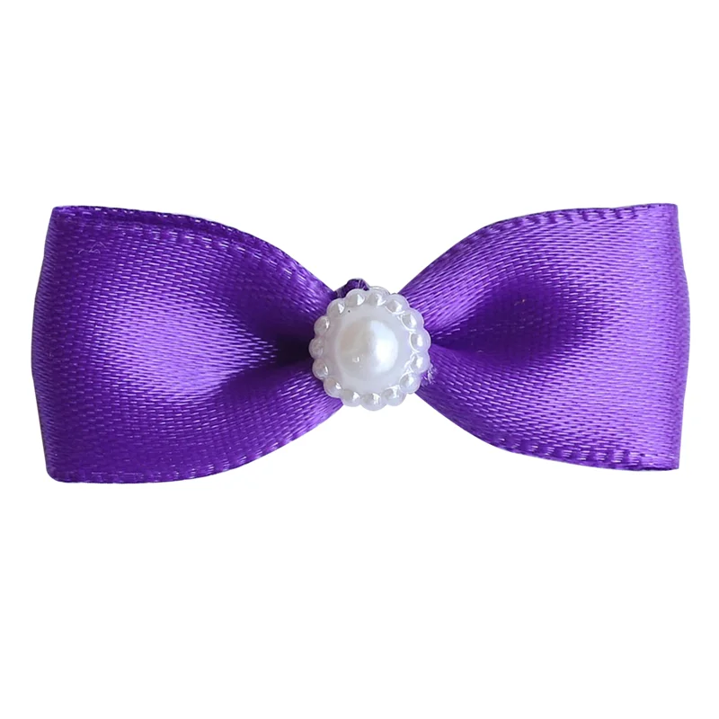 purple 50 шт./упак. Мини Милая Лента бант с жемчугом слоновой кости подарочные материалы ручной работы свадебные аксессуары тканевые банты 25Z - Цвет: purple