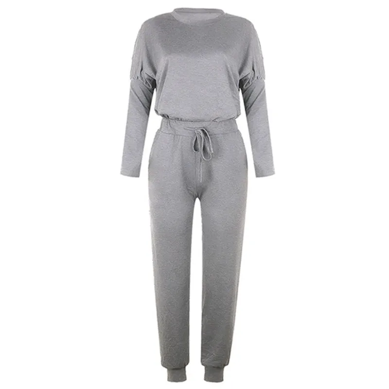 

Women Autumn Casual Set Solid Color Long Sleeve O-neck Pullover+Drawstring Trousers Lady Spring Tracksuit Outfit
