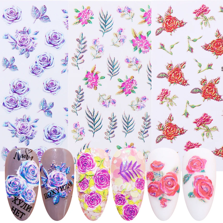 5D стикер для ногтей 1 шт. роза тисненая Фольга переноса гравировка лист слайдер
