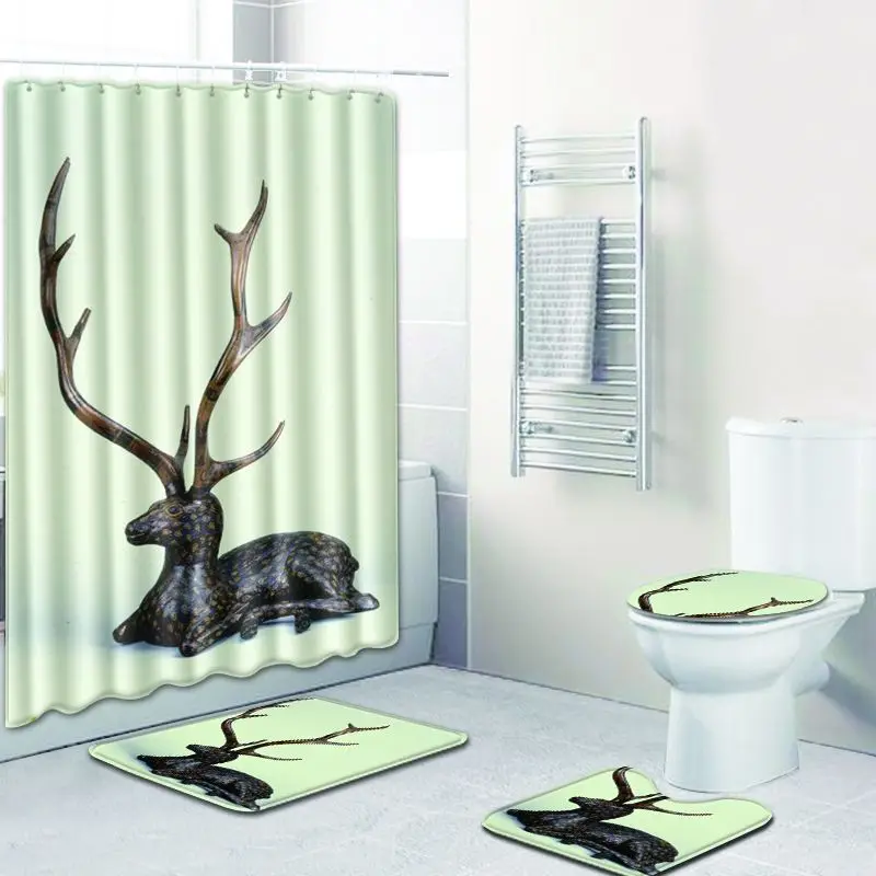 Набор водонепроницаемых ковриков для ванной Zeegle с принтом животных занавеска