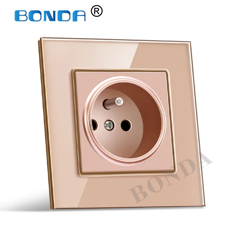 

BONDA French standard white black gold crystal glass/plastic panel AC 110 250V 16A wall power socket 2100ma wall power socket