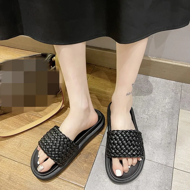 

House Slippers Platform Flat Shoes Female Slides Low Fashion Summer Clogs Woman Pantofle Luxury Beach 2021 Basic PU Flat Shoes F