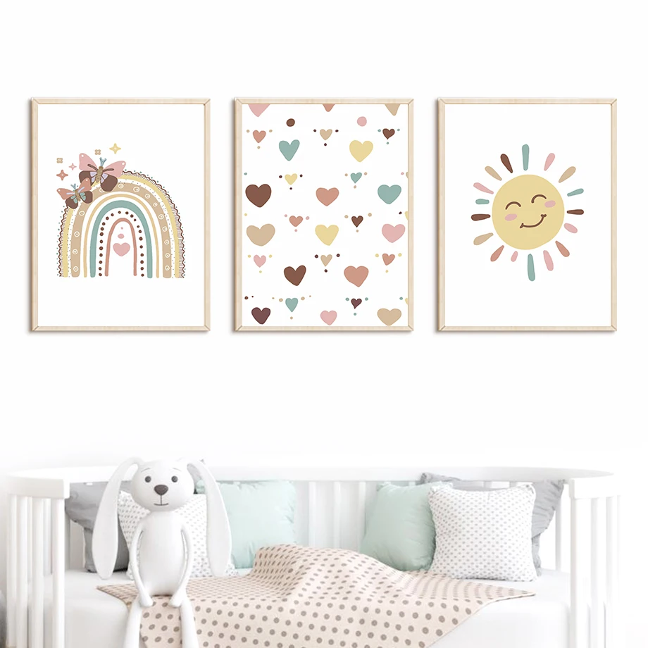 Настенная картина для детской комнаты с изображением радуги солнца бабочки