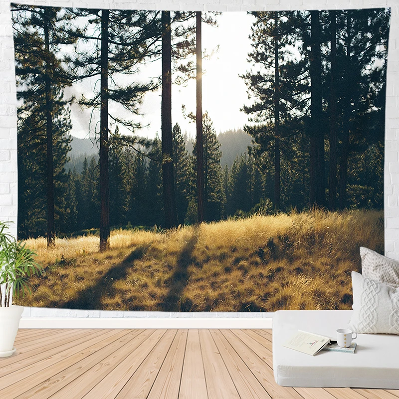 

sunshine forest tree tapestry wall hanging blanket large size wall carpet home decor wall cloth polyester fabric