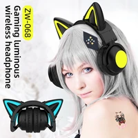 zw068 bluetooth headphones led light cat ears headset wireless earphone headphones bluetooth wireless for samsung for pc