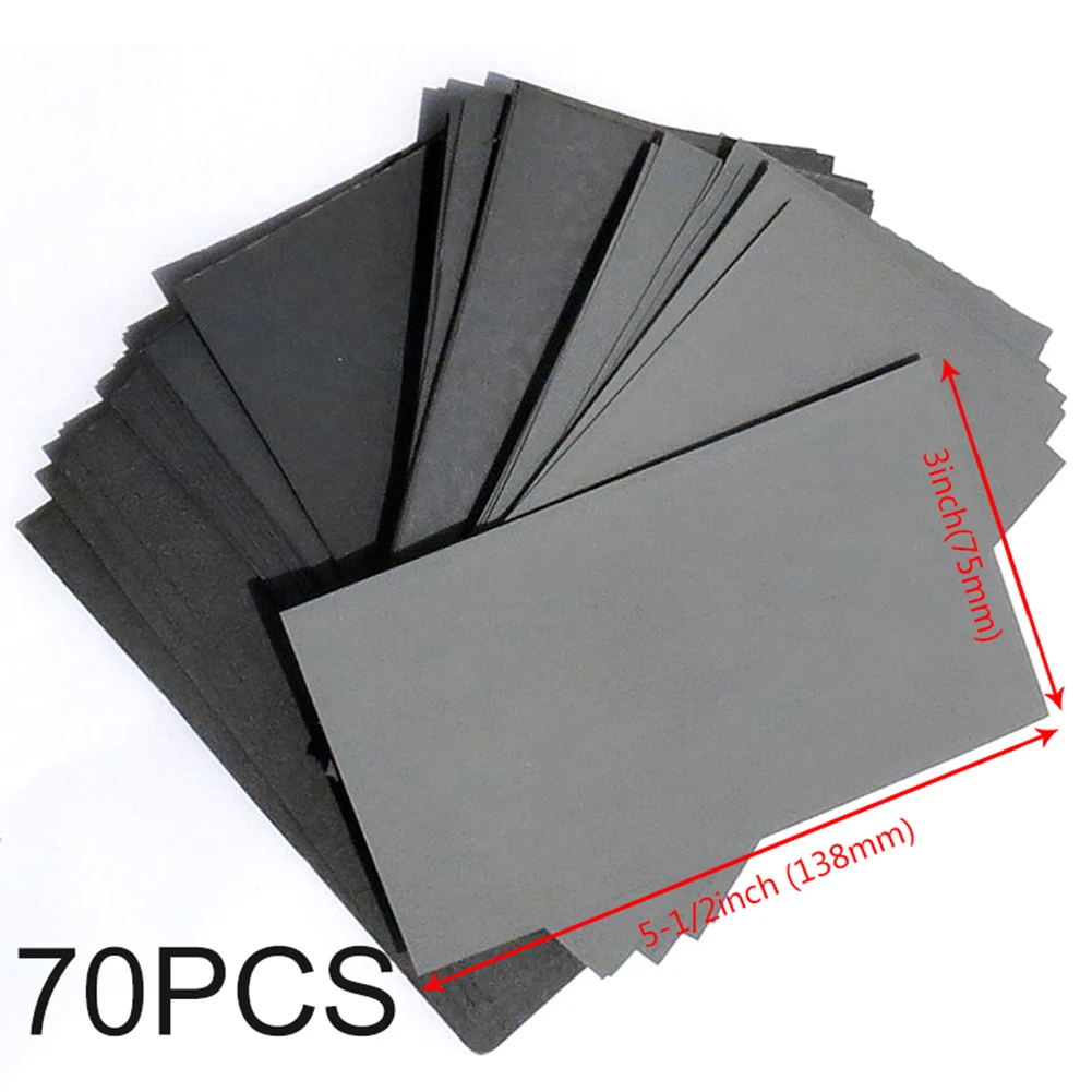 

70pcs Wet Dry Sandpaper 600/800/1000/1200/1500/2000/2500 Grit Abrasive Paper Sheets For Sanding Wood Furniture Anti-blocking