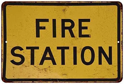 

JUCHen Fire Station Metal Aluminum Sign Posters Café Bar Diner Pub Restaurant Wall Decor 12X8Inch