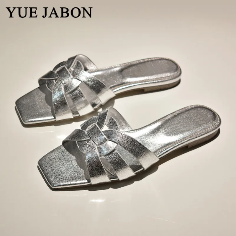 Женские шлепанцы на плоской подошве в итальянском стиле уличные пляжные с