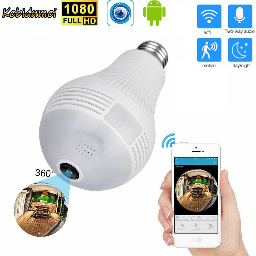 Kebidumei 1080P HD Wi-Fi камера 360 градусов закрытый рыбий глаз беспроводная домашняя