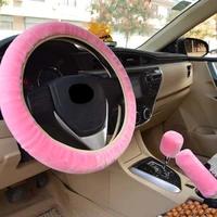 universal steering wheel plush car steering wheel covers winter faux fur hand brake gear cover set car interior accessories