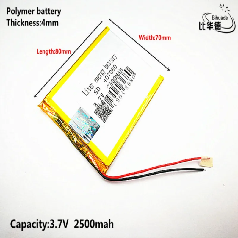 

Liter energy battery Good Qulity 3.7V,2500mAH 407080 Polymer lithium ion / Li-ion battery for tablet pc BANK,GPS,mp3,mp4