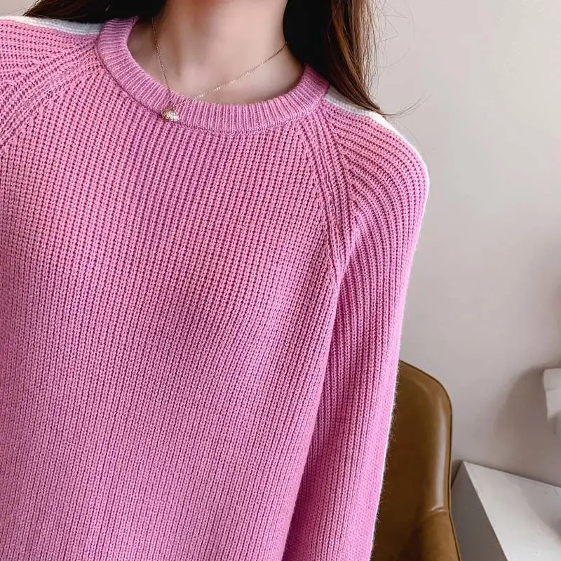 Женский свободный пуловер средней длины Повседневный свитер с длинным рукавом и