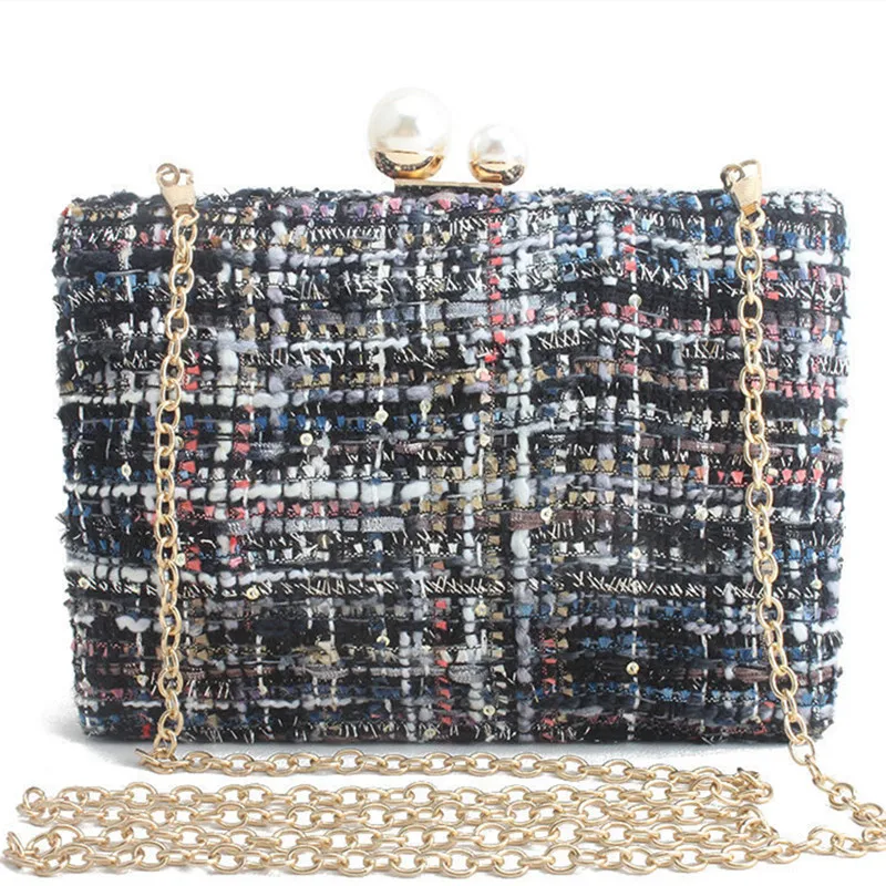 

Women Evening Bags Shoulder Bag Messenger Vintage Clutch Winter Satchel Woolen Crossbody Chain Wedding Purses And Handbags Box