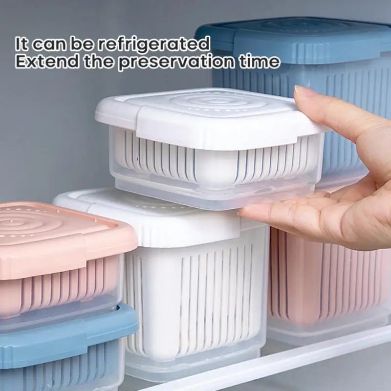 

Thickened Drain Fresh Box Double Layer Ginger Garlic Compartmentalized Green Onion Storage Box Kitchen Sealed Box FreshKeeping