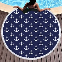 free shipping mediterranean nautical sea anchor ship stripes flower pattern fringed large round bath beach towel blanket 150cm