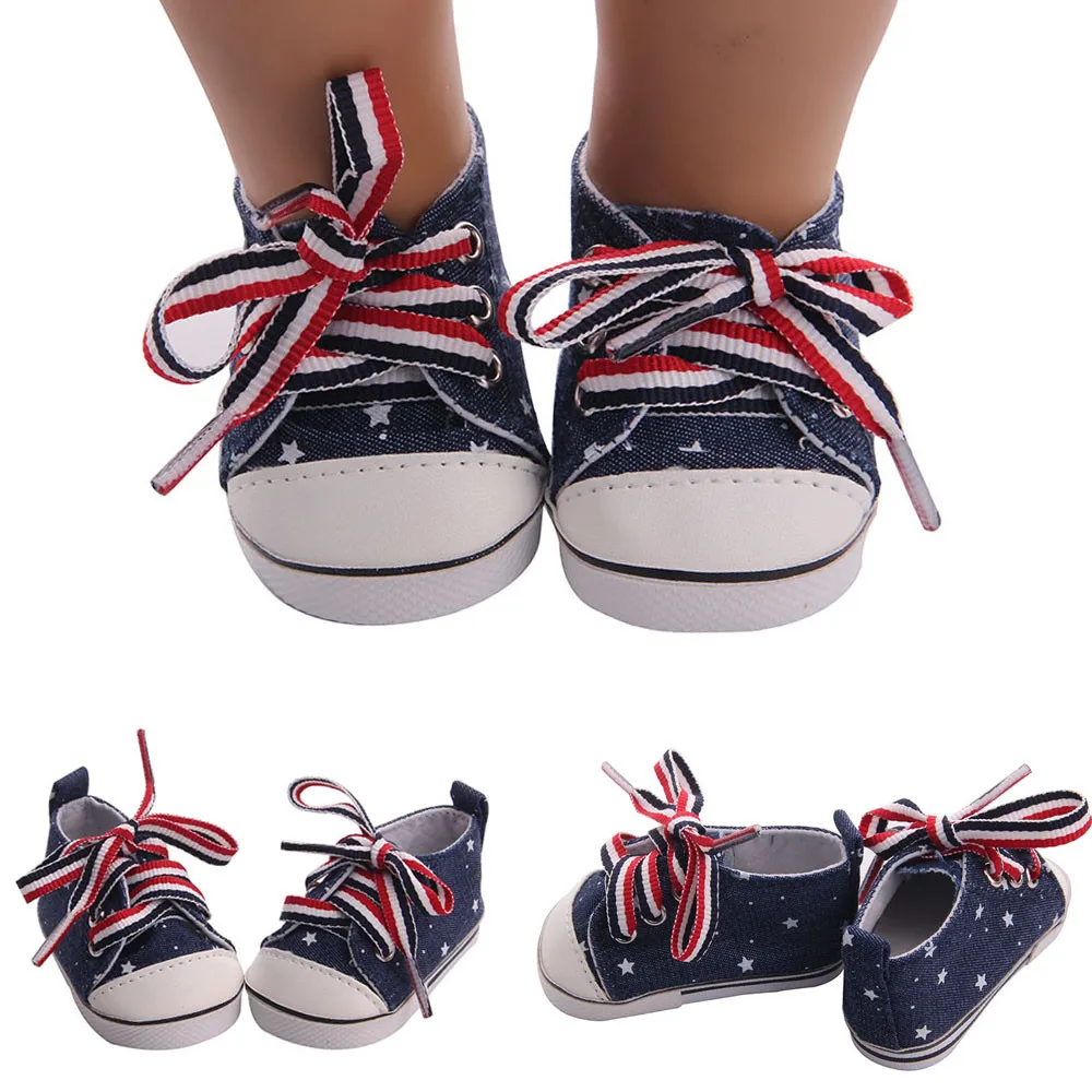 Американская кукла парусиновая Обувь На Шнуровке Кроссовки голубого цвета туфли