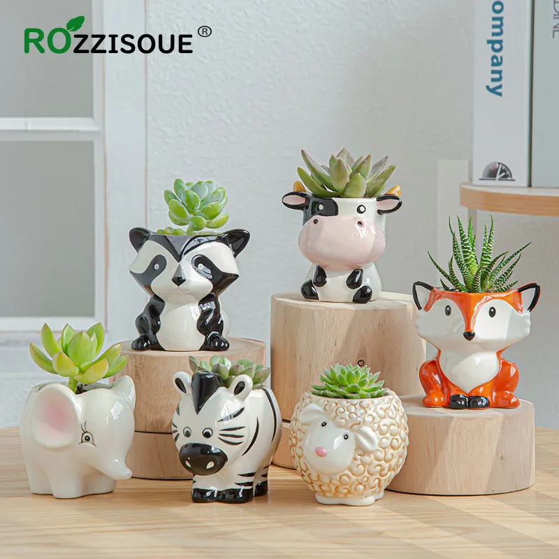 

6 шт. набор плантаторов суккулентов керамические Мультяшные животные цветочный горшок простой милый суккулентный горшок для садового раст...