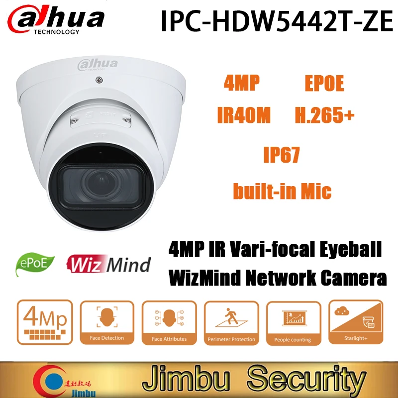 

Dahua 4MP EPOE WizMind IP Camera IPC-HDW5442T-ZE H.265 IR40M built-in Mic Alarm Indoor Dome Camera security protection AI webcam